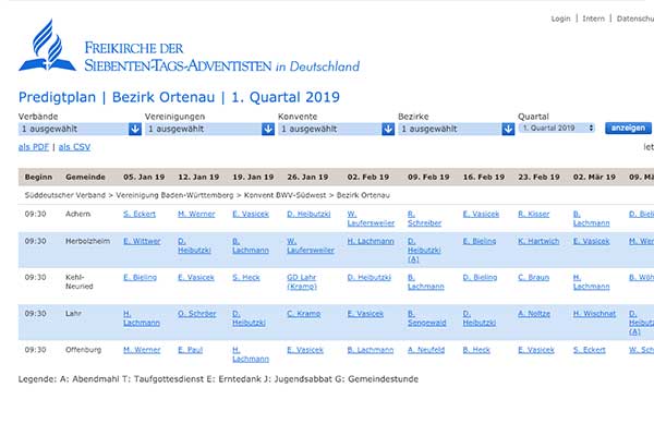 Predigtplan für die Gottesdienste
